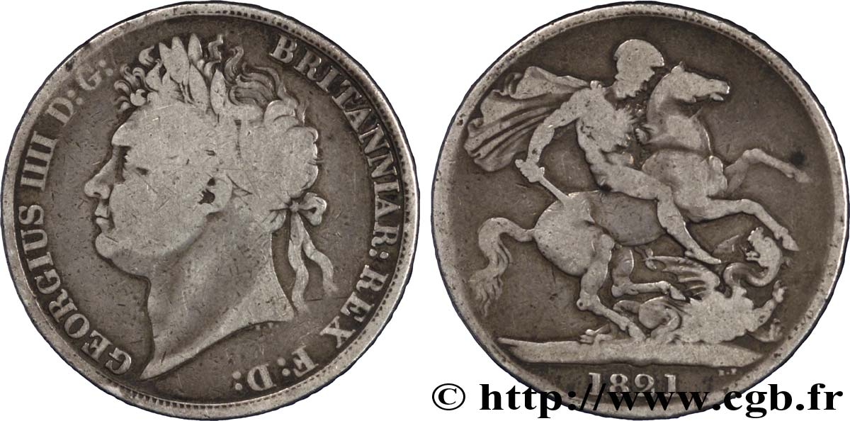 UNITED KINGDOM 1 Crown Georges IIII / St Georges terrassant le dragon tranche “SECUNDO” 1821  VF 