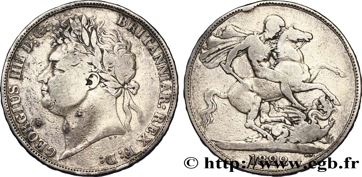 REINO UNIDO 1 Crown Georges IIII / St Georges terrassant le dragon tranche “SECUNDO” 1822  BC+ 