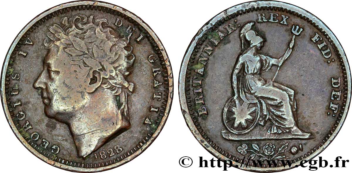 UNITED KINGDOM 1/2 Farthing Georges IV / Britannia 1828  XF 