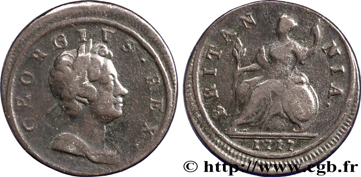 REINO UNIDO 1/2 Penny Georges Ier tête laurée / Britannia 1717  BC 