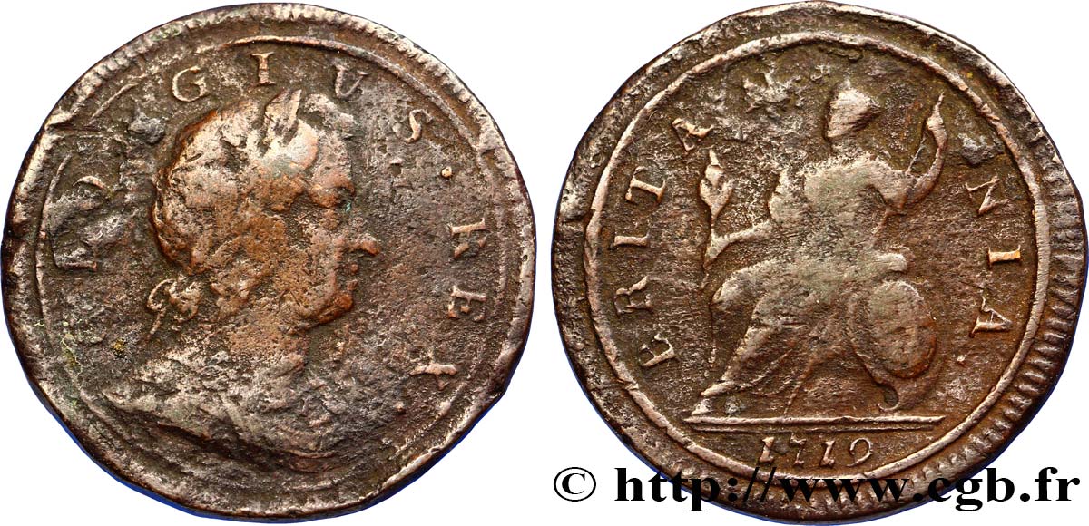 REGNO UNITO 1/2 Penny Georges Ier tête laurée / Britannia 1719  B 