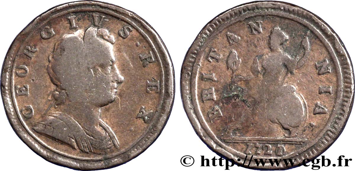 UNITED KINGDOM 1/2 Penny Georges Ier tête laurée / Britannia variété 1721/0 1721  F 