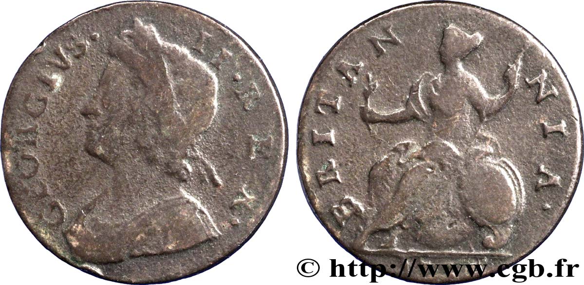 REGNO UNITO 1/2 Penny Georges II tête laurée / Britannia 1735  B 