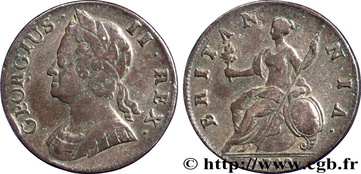 REINO UNIDO 1/2 Penny Georges II tête laurée / Britannia 1742  BC 