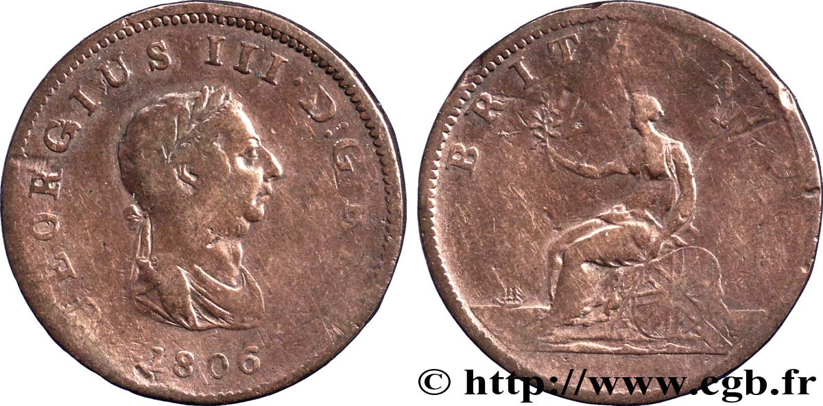 ROYAUME-UNI 1/2 Penny Georges III tête laurée 1806  B 