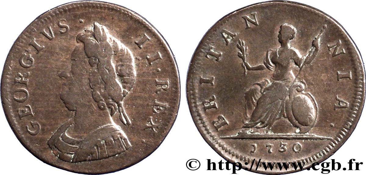 REINO UNIDO 1 Farthing Georges II / Britannia 1730  BC+ 