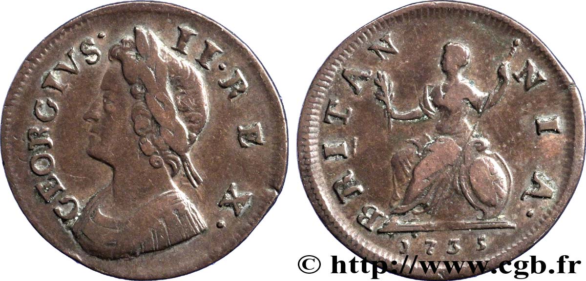 REINO UNIDO 1 Farthing Georges II / Britannia 1735  BC 