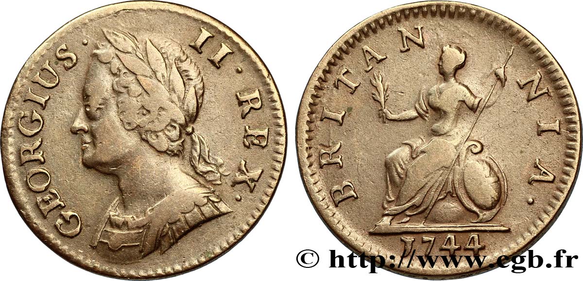 REINO UNIDO 1 Farthing Georges II / Britannia 1744  BC+ 