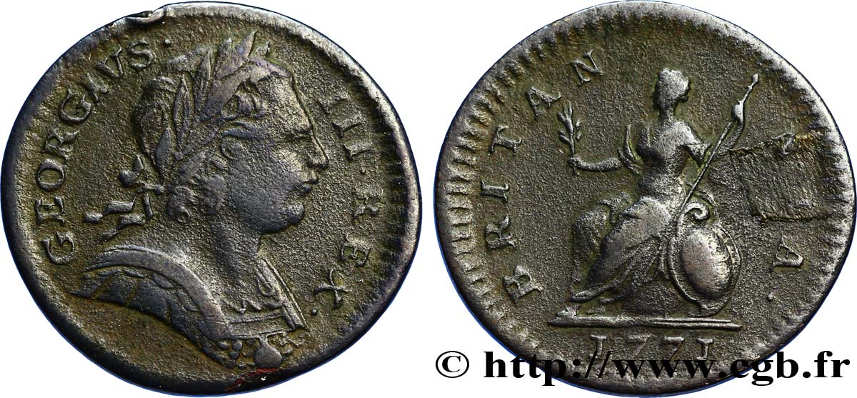 REINO UNIDO 1 Farthing Georges III / Britannia 1771  BC+ 