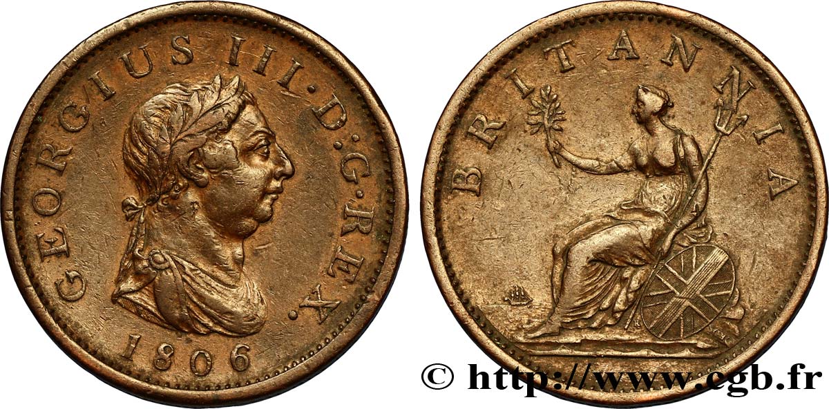 UNITED KINGDOM 1 Penny Georges III tête laurée 1806 Soho XF 