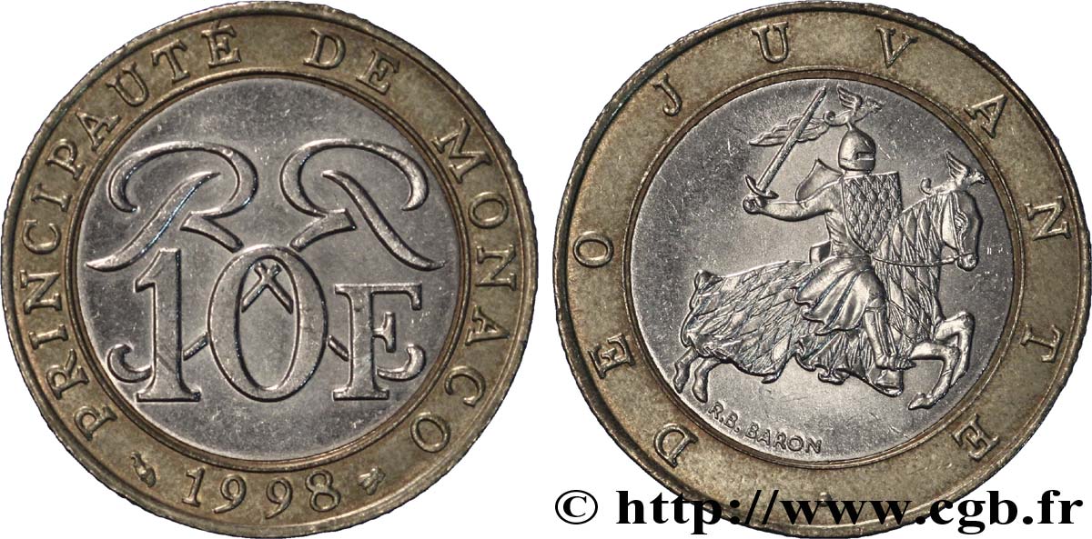 MONACO 10 Francs Rainier III 1998 Paris AU 