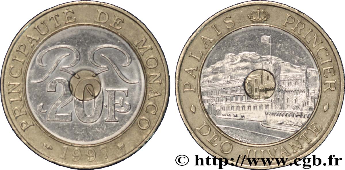 MONACO 20 Francs Palais Princier 1997 Paris TTB+ 