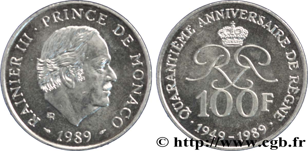 MONACO 100 Francs Rainier III 40e anniversaire de règne 1989 Paris MS 