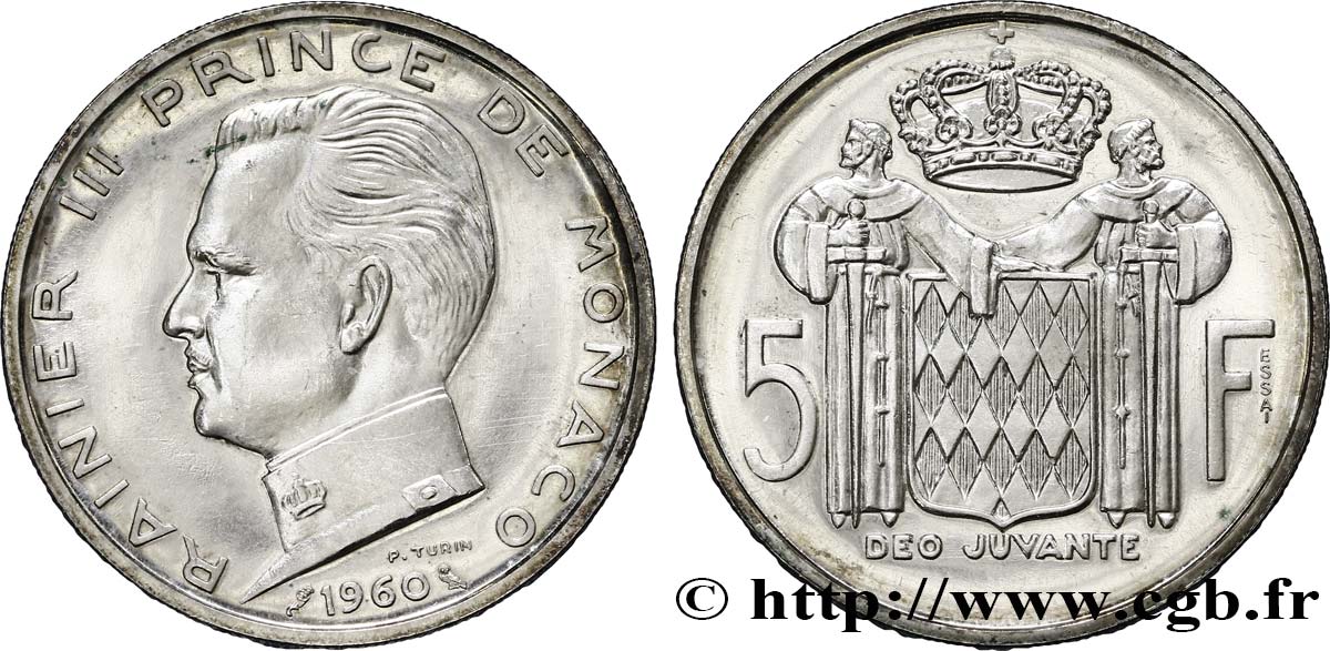MONACO Essai de 5 Francs Rainier III 1960 Paris AU 