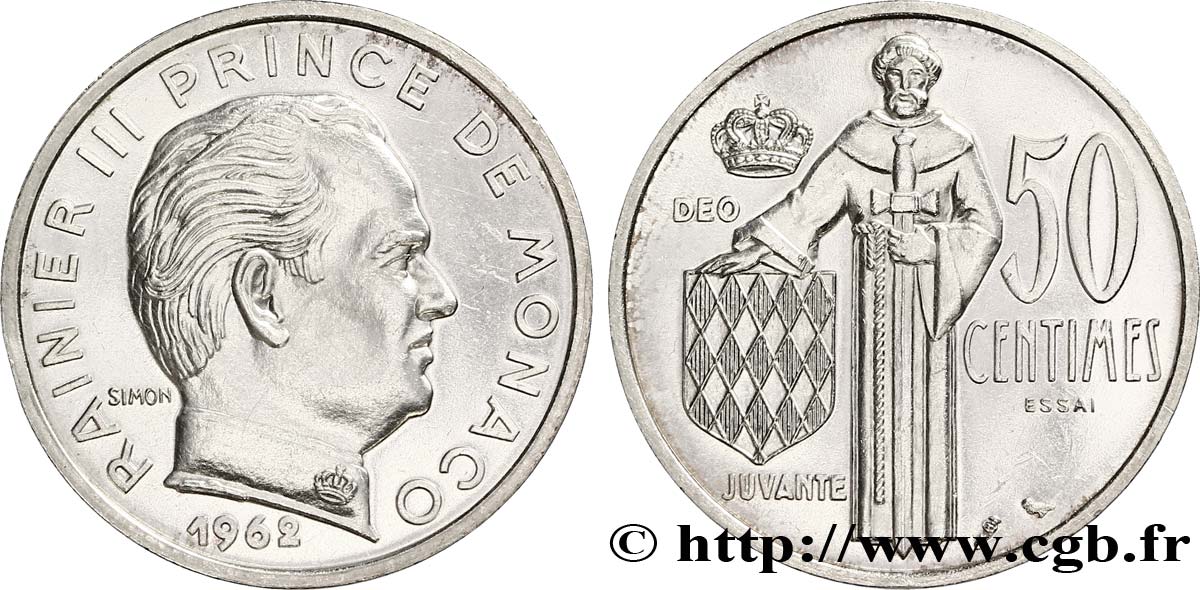 MONACO Essai de 50 Centimes argent prince Rainier III de Monaco 1962 Paris fST 
