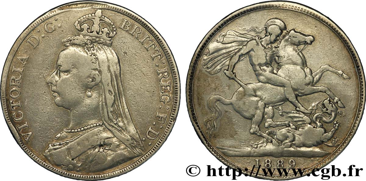 ROYAUME-UNI 1 Crown Victoria buste du jubilé / St Georges terrassant le dragon 1889  TB 