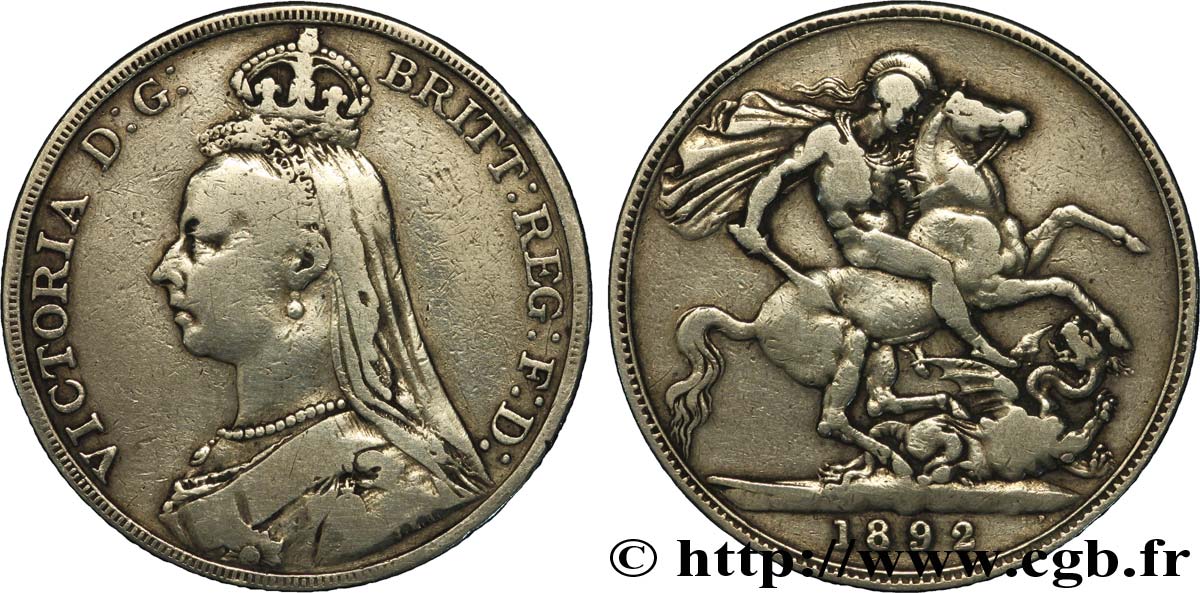 REINO UNIDO 1 Crown Victoria buste du jubilé / St Georges terrassant le dragon 1892  BC 