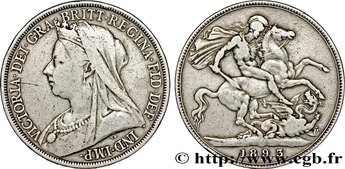 VEREINIGTEN KÖNIGREICH 1 Crown Victoria “old Head” / St Georges terrassant le dragon, an LVII 1893  fSS 