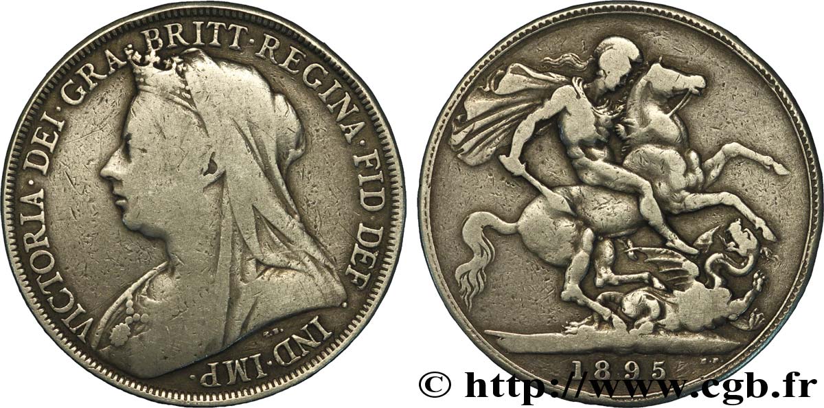 UNITED KINGDOM 1 Crown Victoria “old Head” / St Georges terrassant le dragon, an LIX 1895  VF 