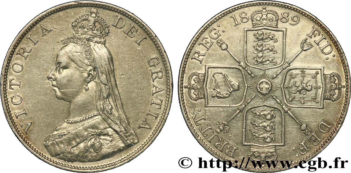 UNITED KINGDOM Double Florin Victoria buste du jubilé / écus couronnés 1889  XF 