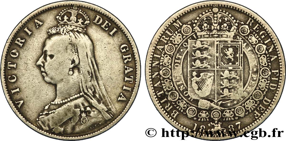 UNITED KINGDOM 1/2 Crown Victoria buste du jubilé 1887 Londres VF 