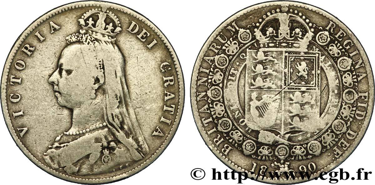 UNITED KINGDOM 1/2 Crown Victoria buste du jubilé 1890  VF 