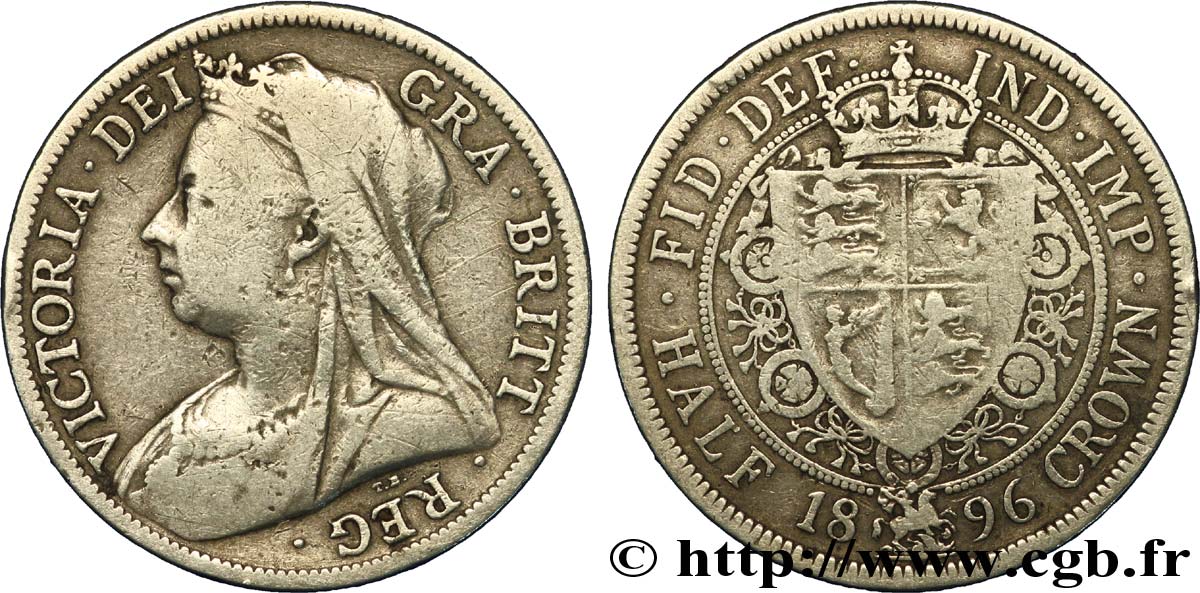 REINO UNIDO 1/2 Crown Victoria “Old Head” / armes couronnées 1896  BC+ 
