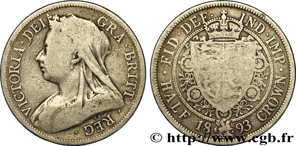 REGNO UNITO 1/2 Crown Victoria “Old Head” / armes couronnées 1893  MB 