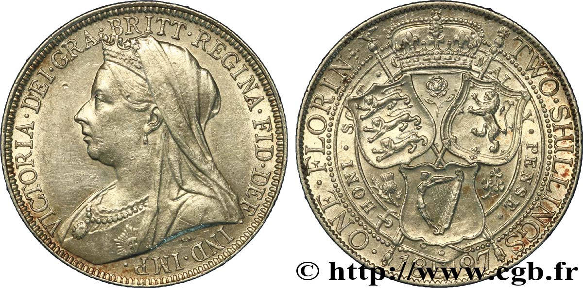 UNITED KINGDOM 1 Florin Victoria “Old Head” / armes 1897  AU 