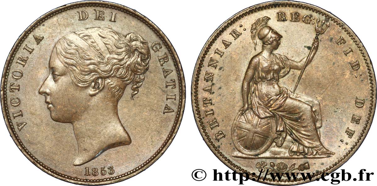 VEREINIGTEN KÖNIGREICH 1 Penny Victoria “tête jeune” 1853  VZ 
