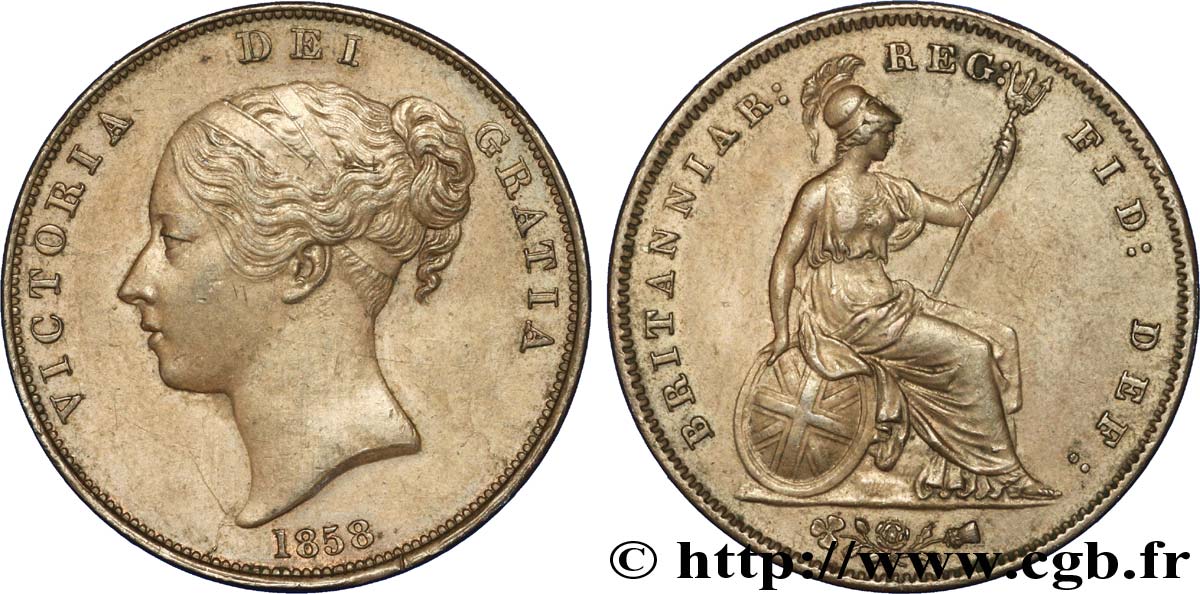 VEREINIGTEN KÖNIGREICH 1 Penny Victoria “tête jeune” 1858  VZ 
