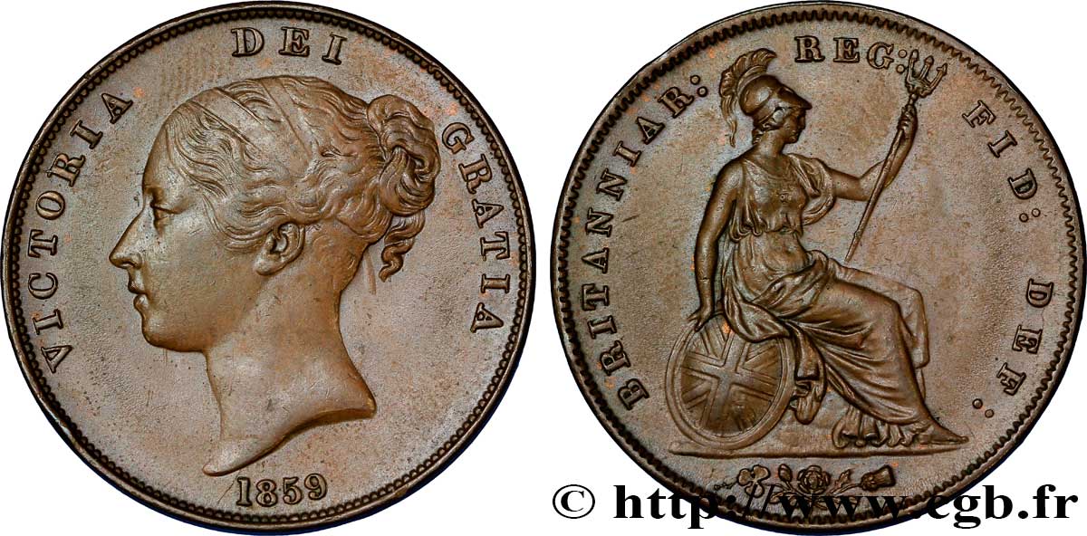 VEREINIGTEN KÖNIGREICH 1 Penny Victoria “tête jeune” 1859  VZ 