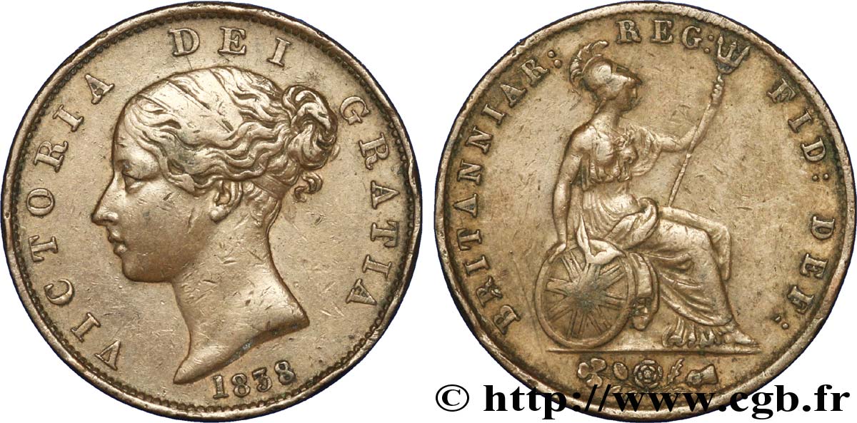 REINO UNIDO 1/2 Penny Victoria “tête jeune” 1838  BC 