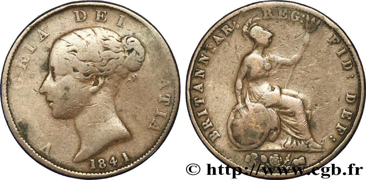 UNITED KINGDOM 1/2 Penny Victoria “tête jeune” 1841  F 