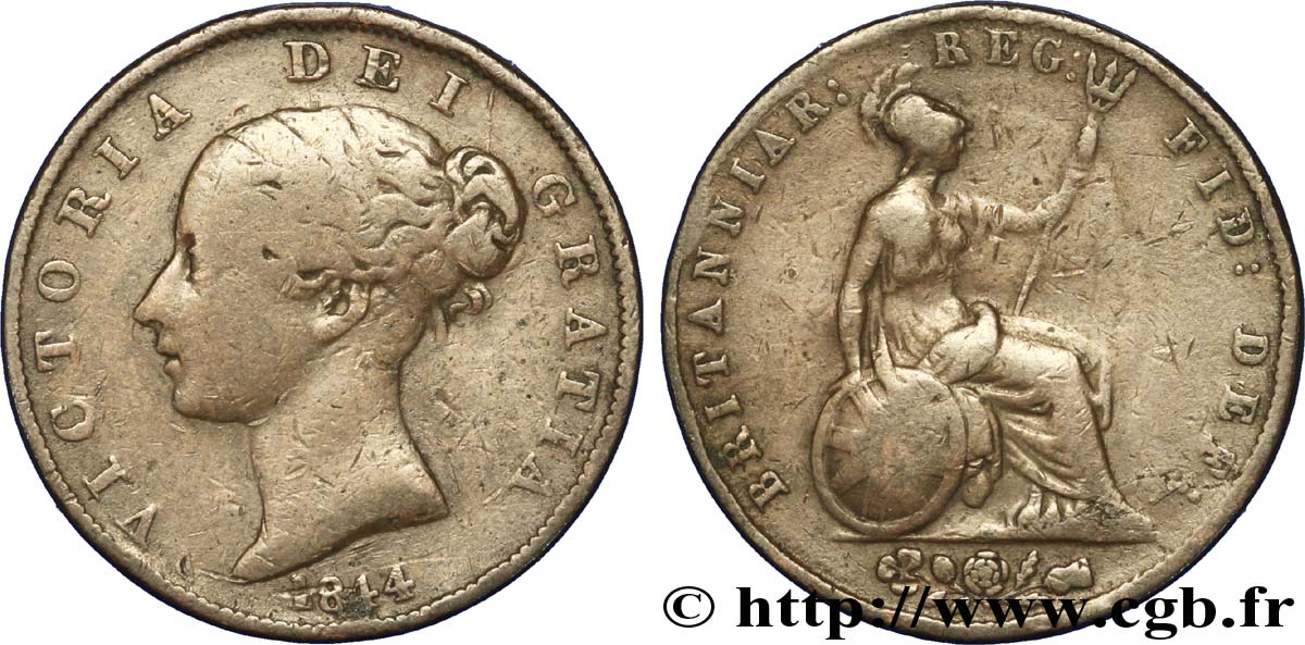 REGNO UNITO 1/2 Penny Victoria “tête jeune” 1844  q.MB 
