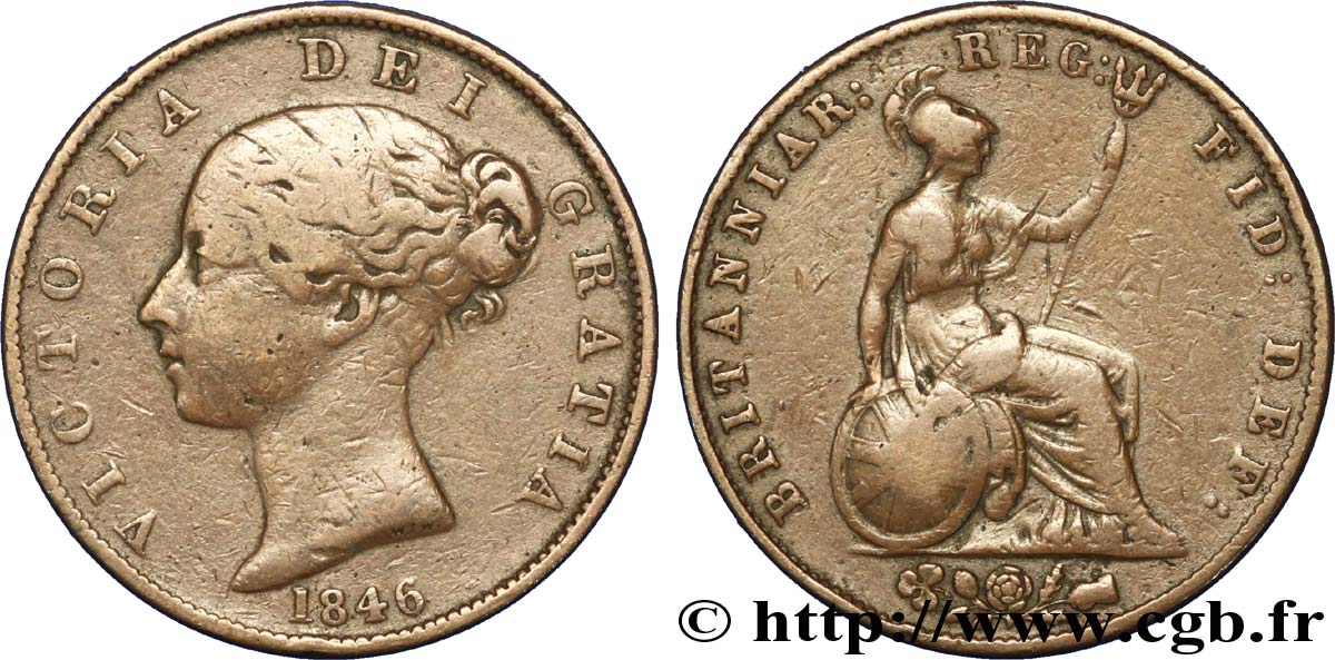 UNITED KINGDOM 1/2 Penny Victoria “tête jeune” 1846  VF 