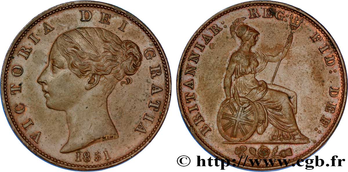 REINO UNIDO 1/2 Penny Victoria “tête jeune” 1851  EBC 