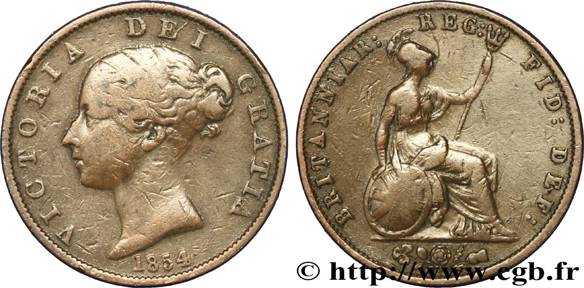 REINO UNIDO 1/2 Penny Victoria “tête jeune” 1854  BC 