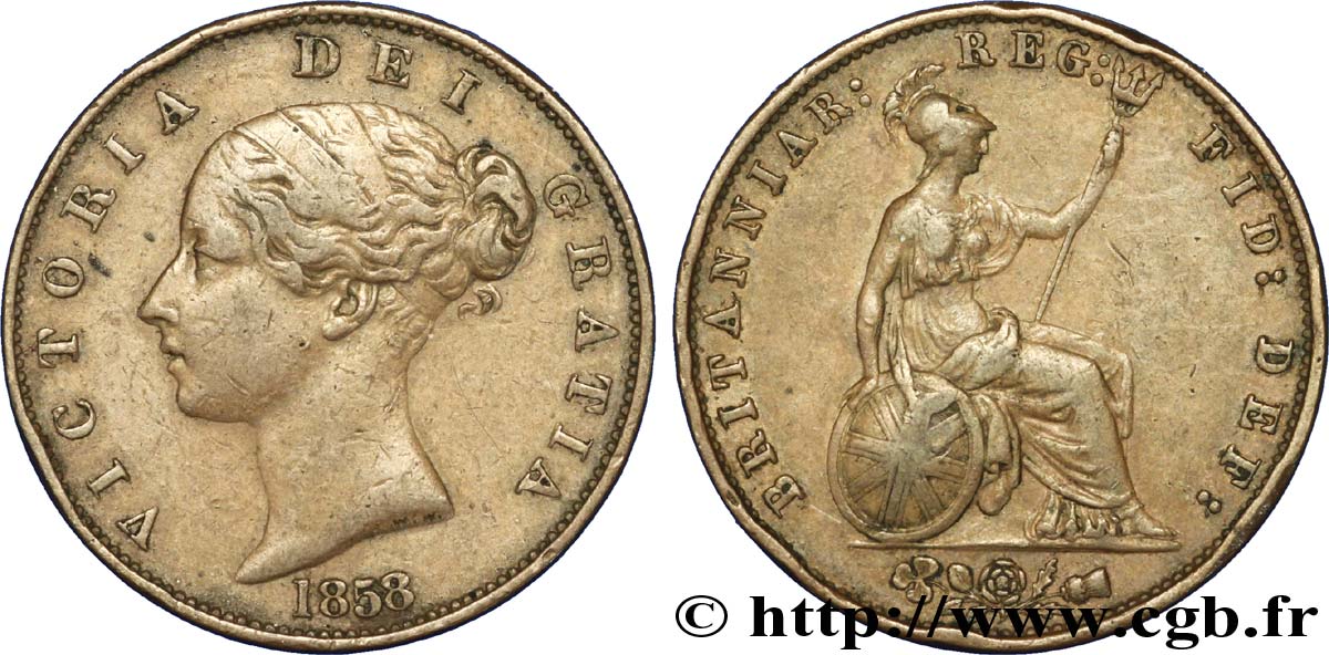REGNO UNITO 1/2 Penny Victoria “tête jeune” 1858  q.BB 