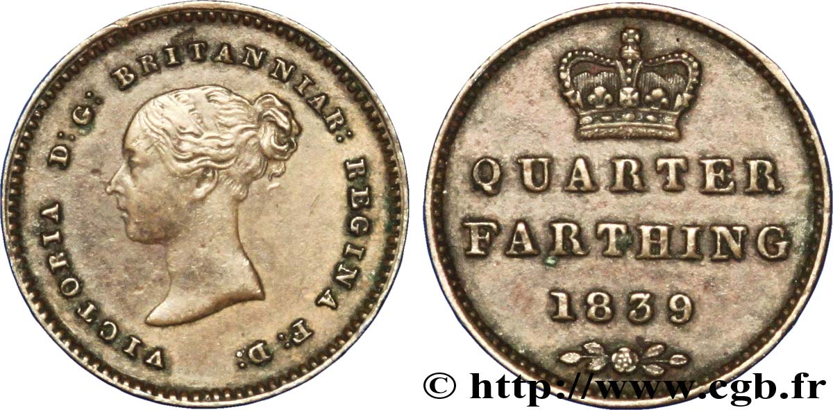 UNITED KINGDOM 1/4 Farthing Victoria 1839  AU 