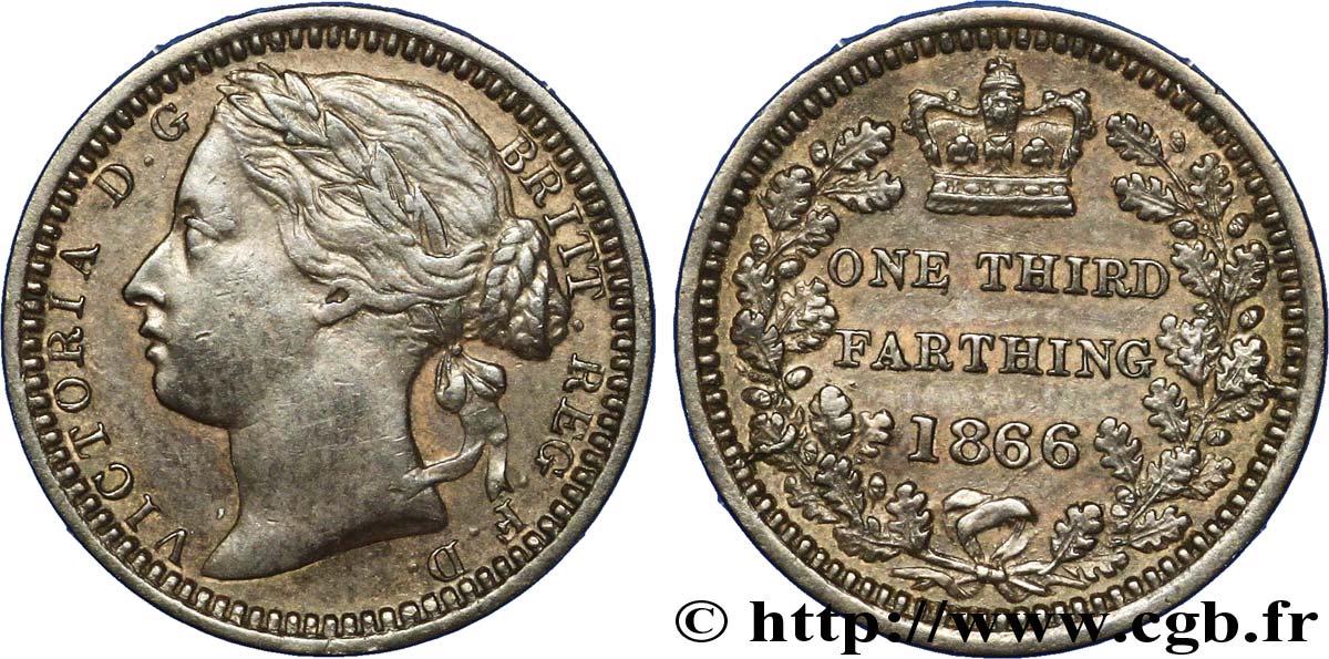 UNITED KINGDOM 1/3 Farthing Victoria 1866  AU 