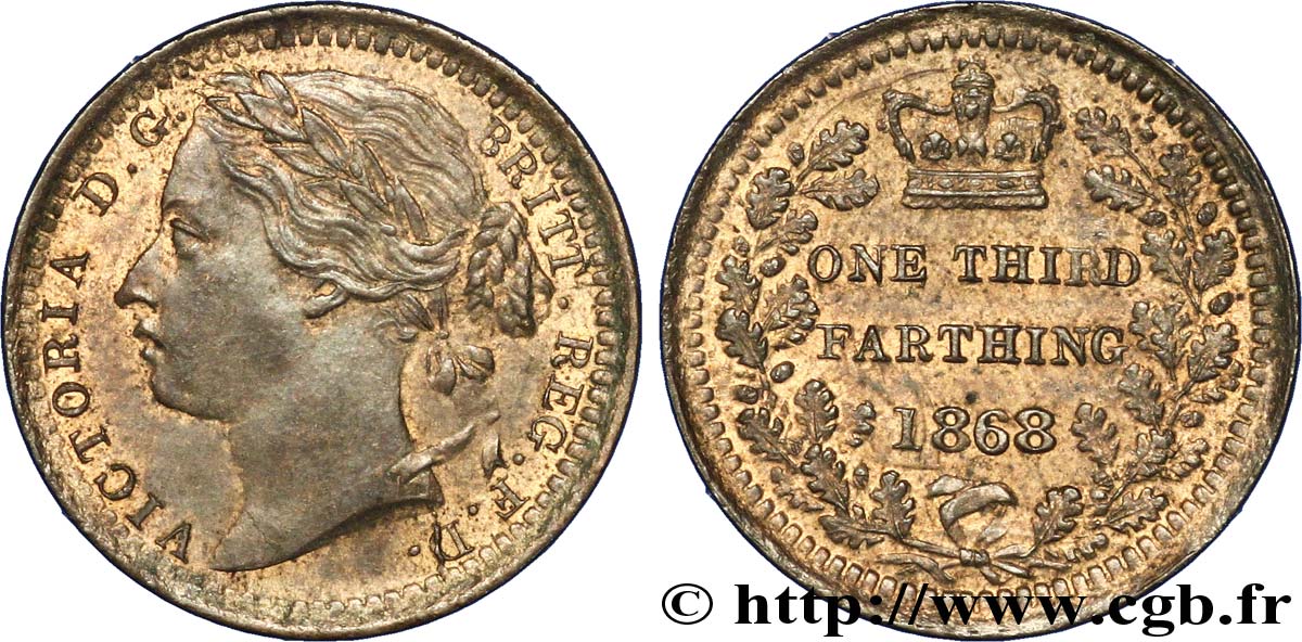 UNITED KINGDOM 1/3 Farthing Victoria 1868  AU 