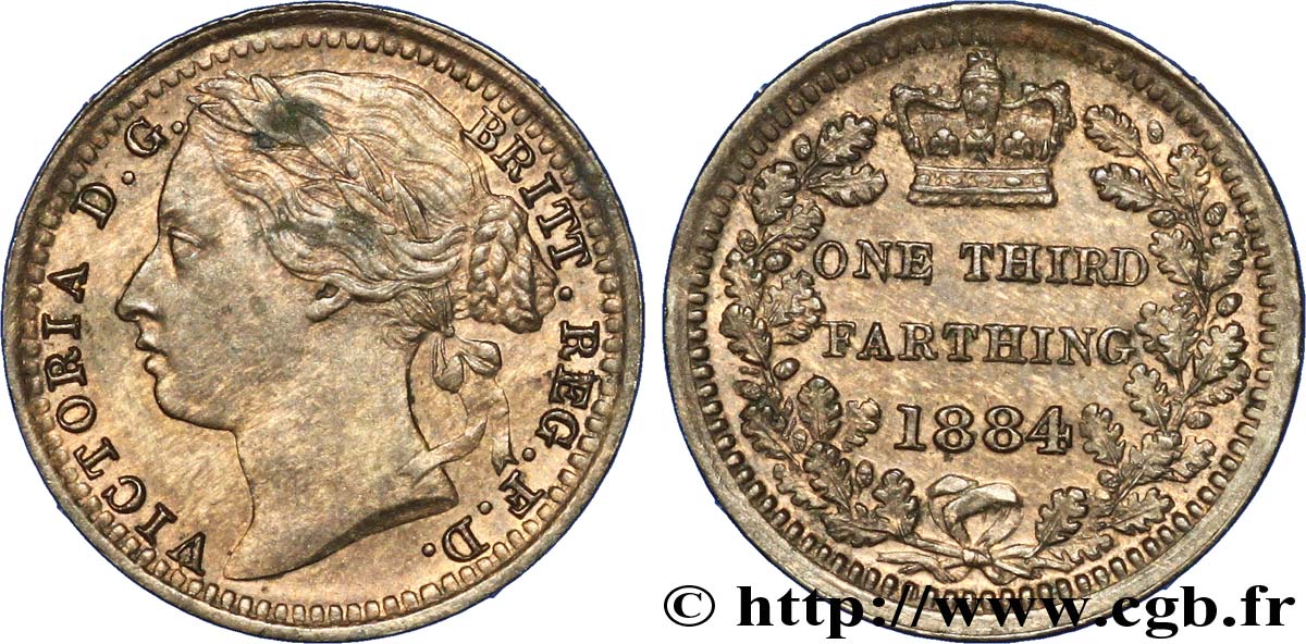 UNITED KINGDOM 1/3 Farthing Victoria 1884  AU 