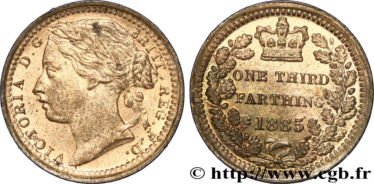 UNITED KINGDOM 1/3 Farthing Victoria 1885  MS 