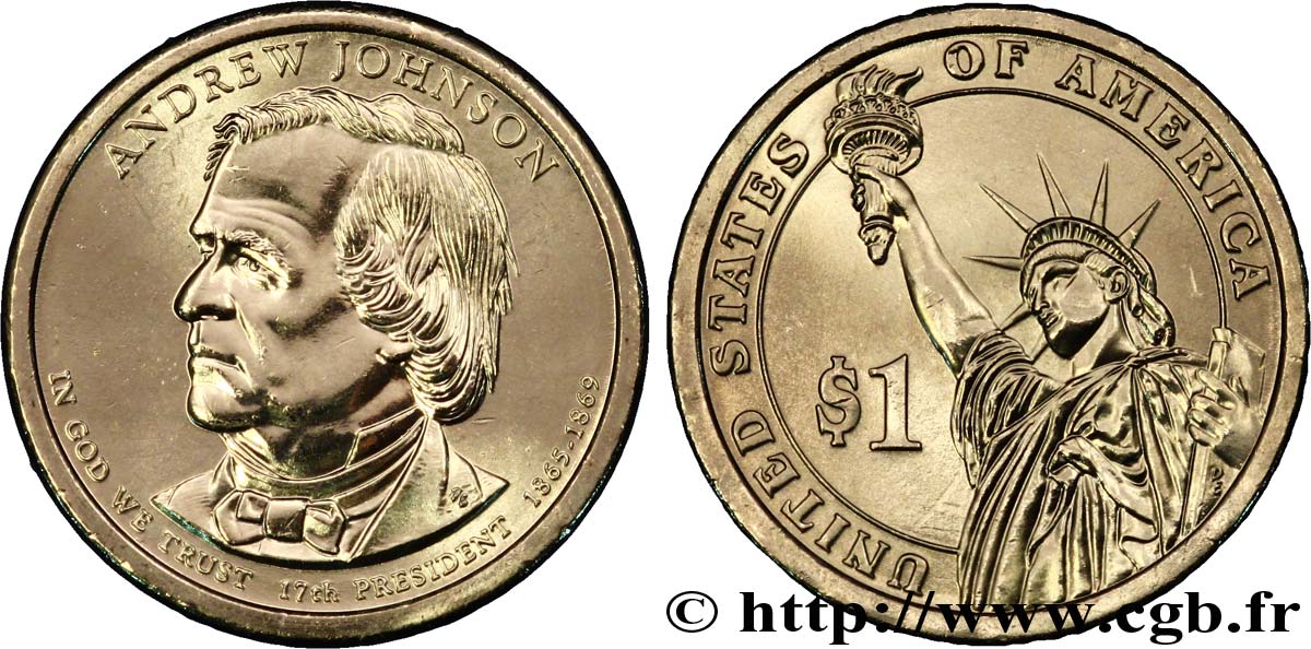 UNITED STATES OF AMERICA 1 Dollar Présidentiel Andrew Johnson tranche A 2011 Philadelphie MS 