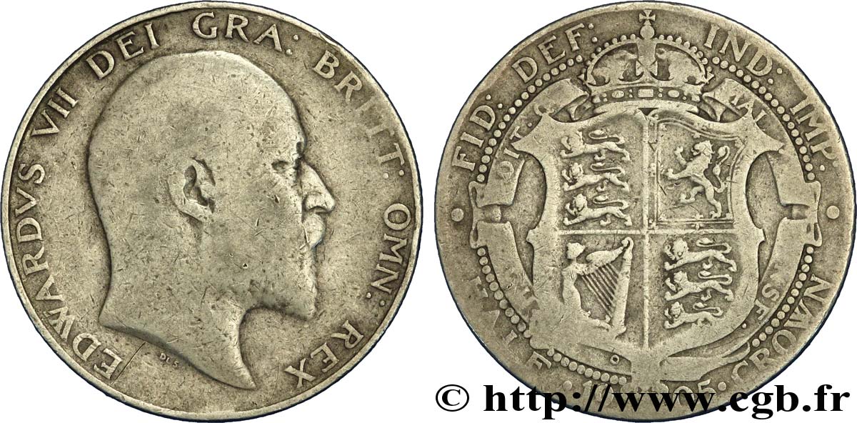 REINO UNIDO 1/2 Crown Edouard VII 1905  BC 