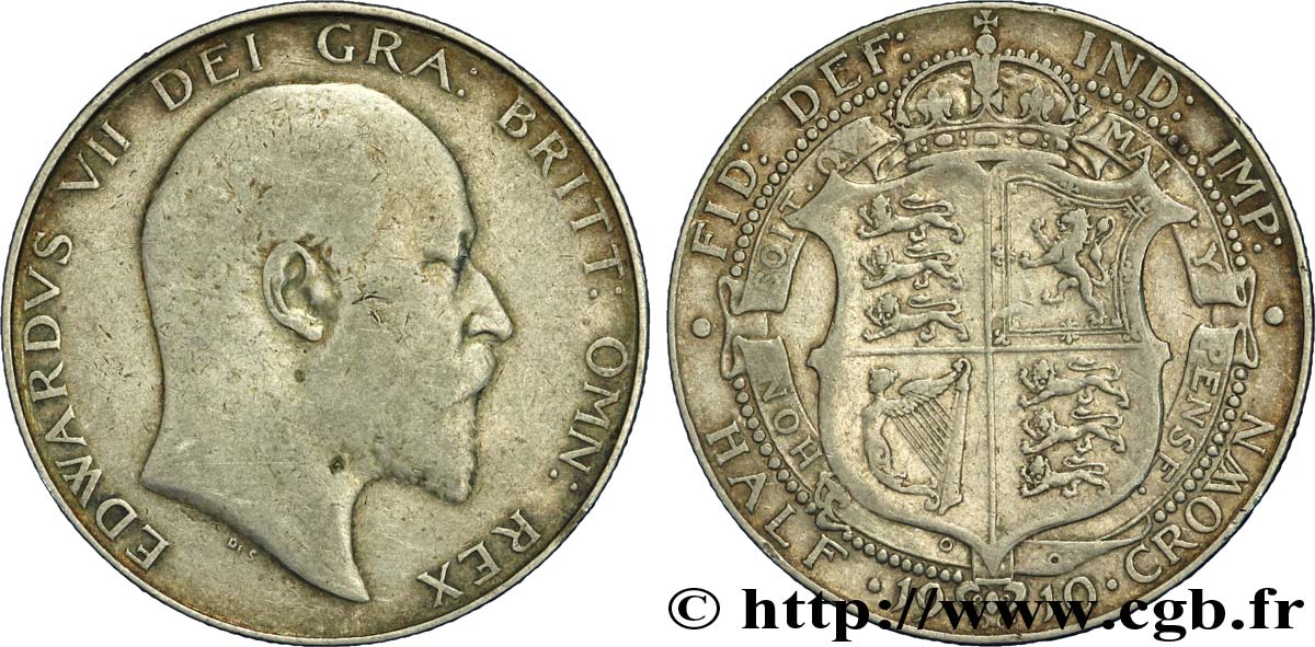 REINO UNIDO 1/2 Crown Edouard VII 1910  BC+ 