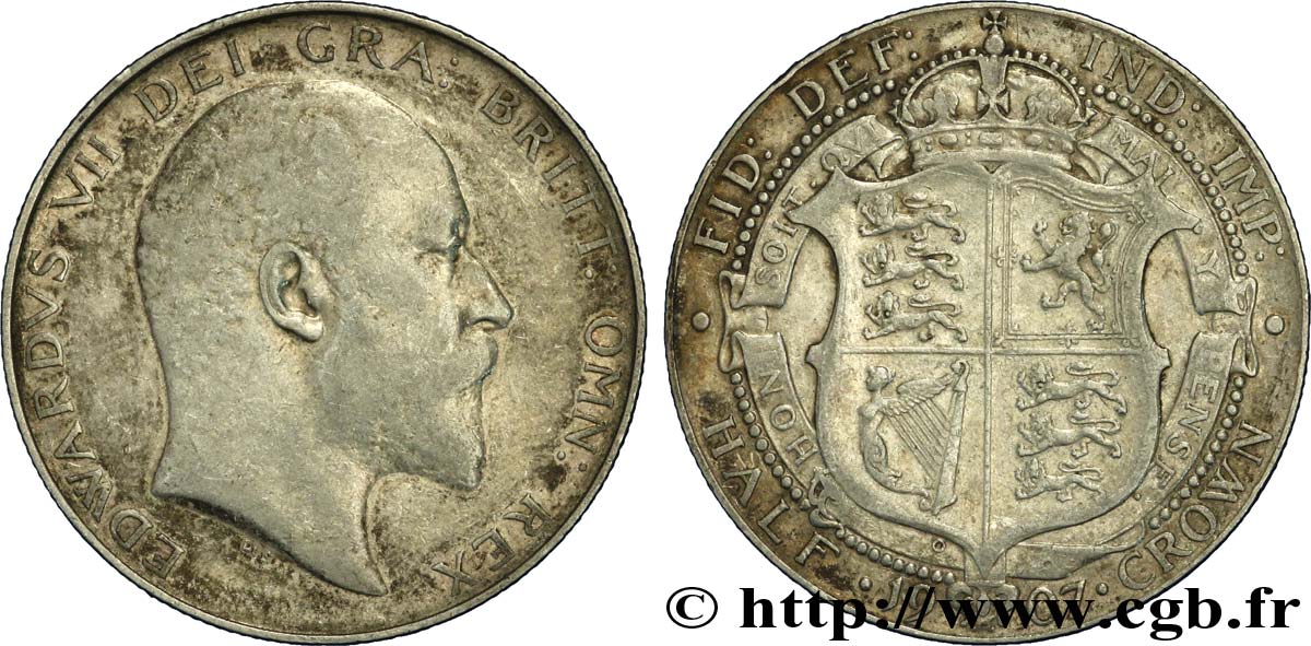 REINO UNIDO 1/2 Crown Edouard VII 1907  BC+ 