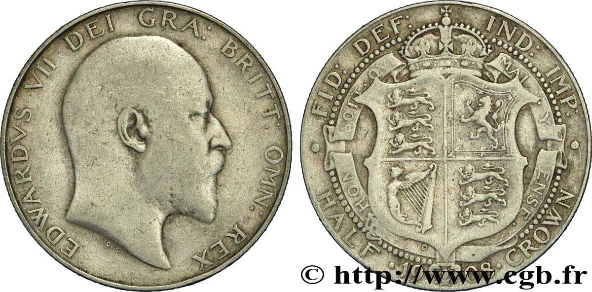 REINO UNIDO 1/2 Crown Edouard VII 1908  BC 