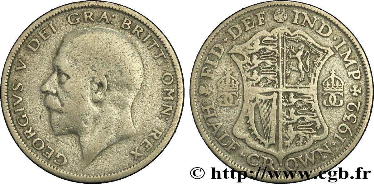 REINO UNIDO 1/2 Crown Georges V / blason 1932  RC+ 